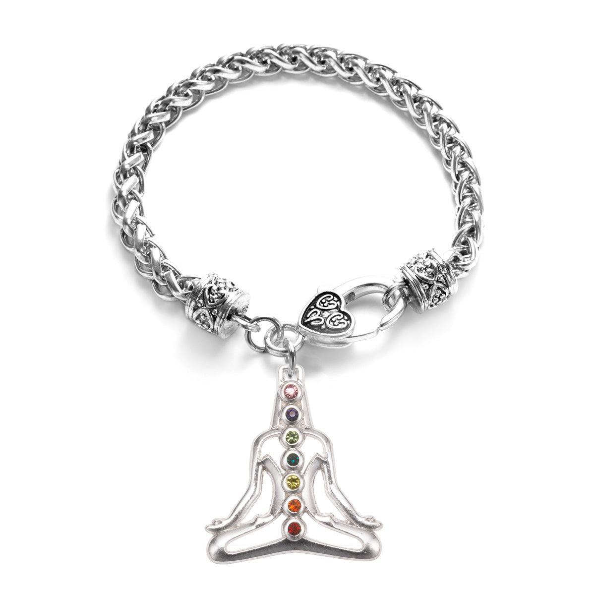 Silver Yoga Chakras Charm Braided Bracelet