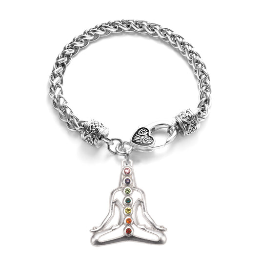 Silver Yoga Chakras Charm Braided Bracelet