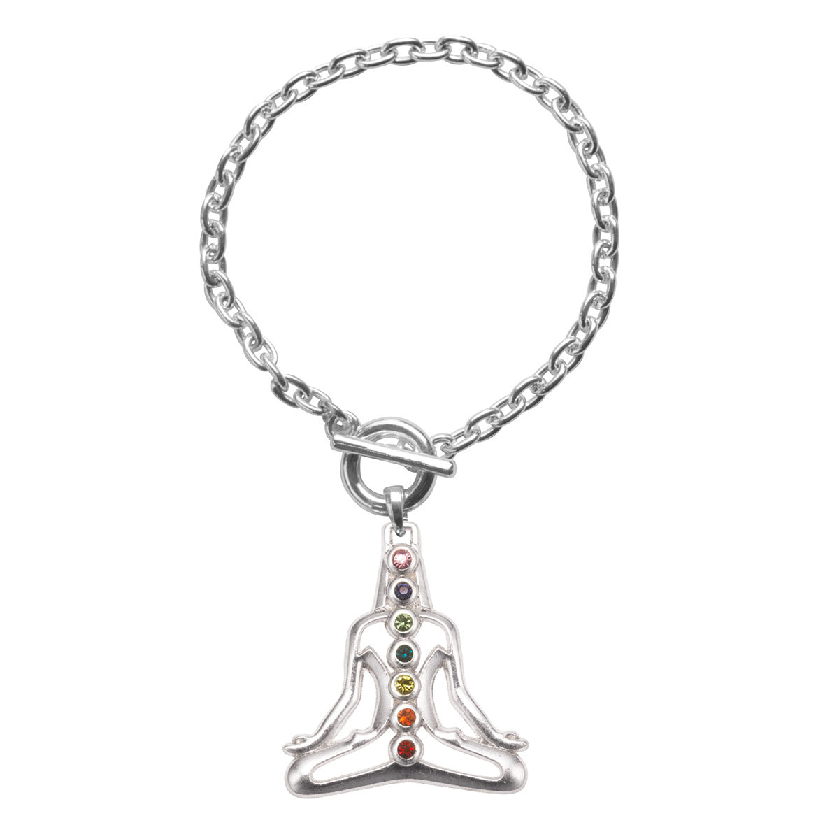Silver Yoga Chakras Charm Toggle Bracelet