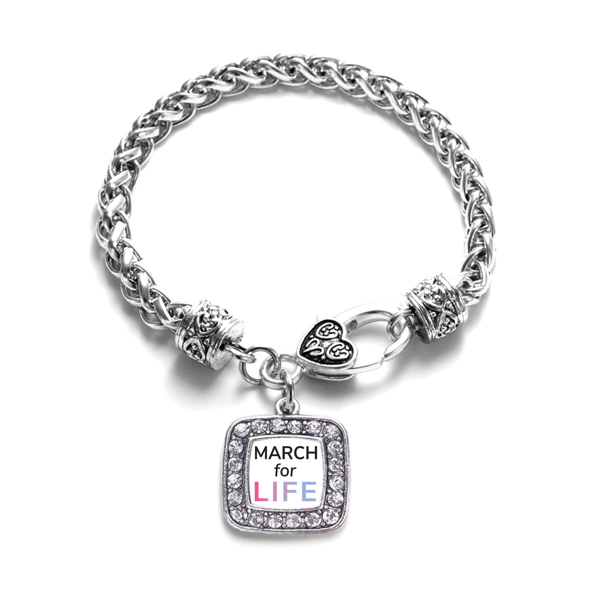 Silver March for Life Square Charm Braided Bracelet