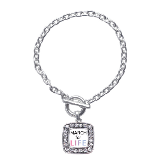 Silver March for Life Square Charm Toggle Bracelet
