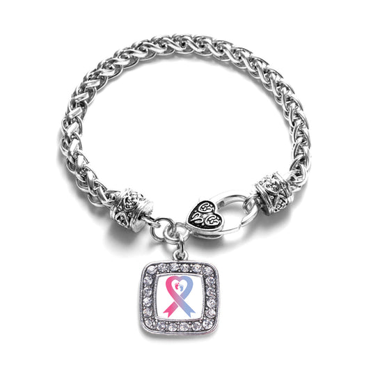 Silver Pro-Life Ribbon Square Charm Braided Bracelet