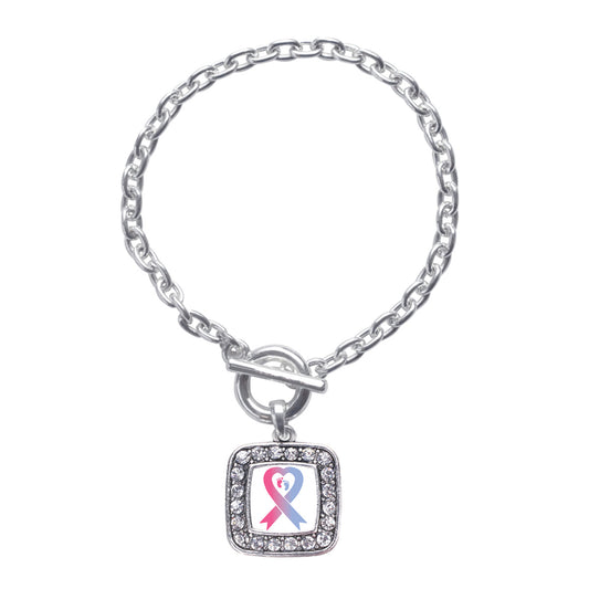 Silver Pro-Life Ribbon Square Charm Toggle Bracelet