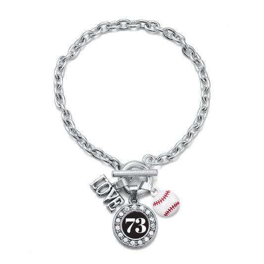 Silver Baseball - Sports Number 73 Circle Charm Toggle Bracelet