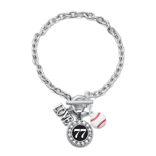Silver Baseball - Sports Number 77 Circle Charm Toggle Bracelet