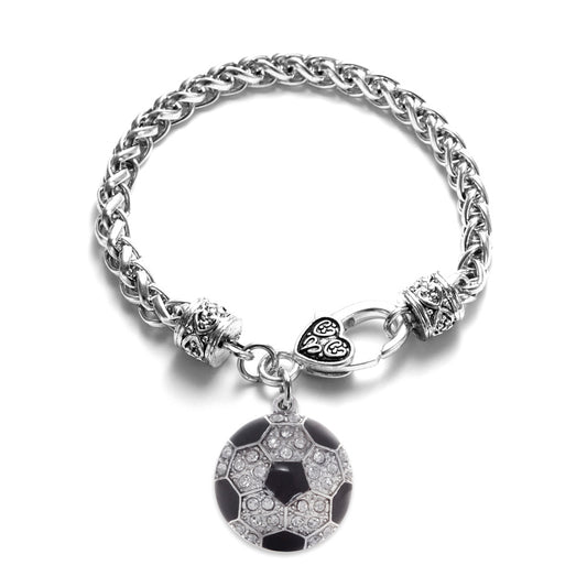 Silver Soccer Ball Charm Braided Bracelet