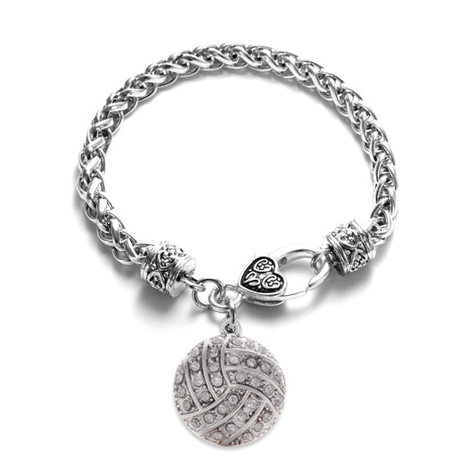 Silver Volleyball Charm Braided Bracelet