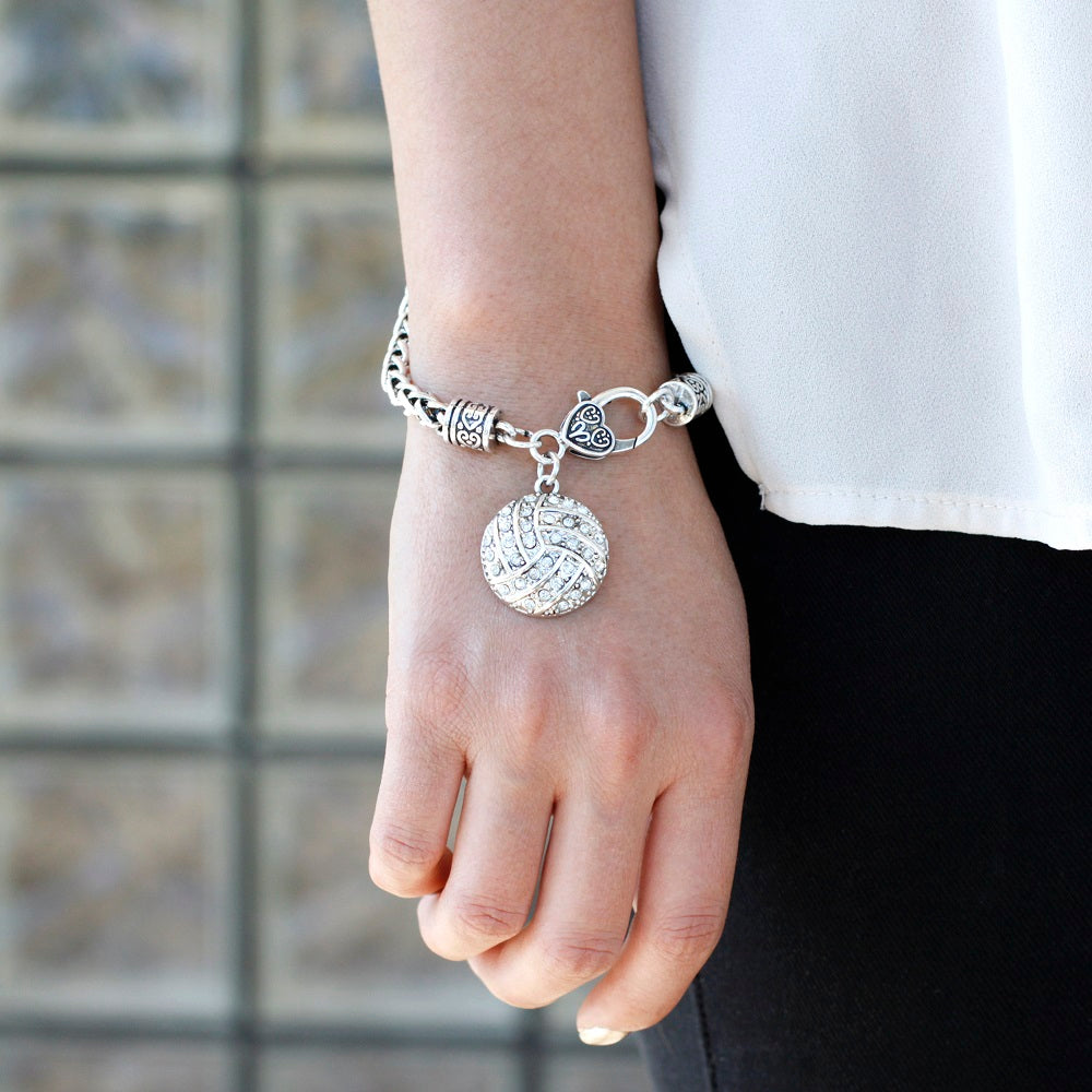 Silver Volleyball Charm Braided Bracelet