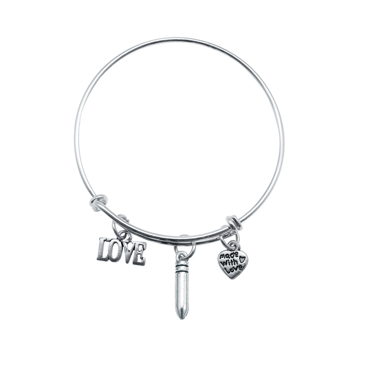 Silver Petite Bullet Charm Wire Bangle Bracelet