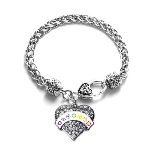 Silver Chakra Symbols - White Banner Pave Heart Charm Braided Bracelet