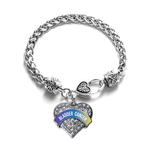 Silver Bladder Cancer Awareness Pave Heart Charm Braided Bracelet