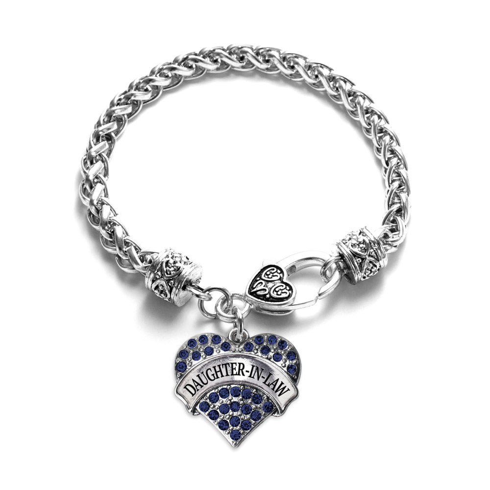 Silver Daughter-In-Law Blue Pave Heart Charm Braided Bracelet