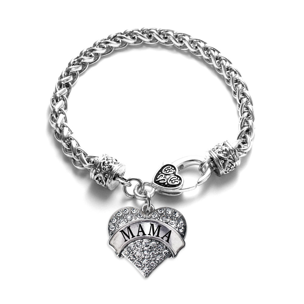 Silver Mama Pave Heart Charm Braided Bracelet