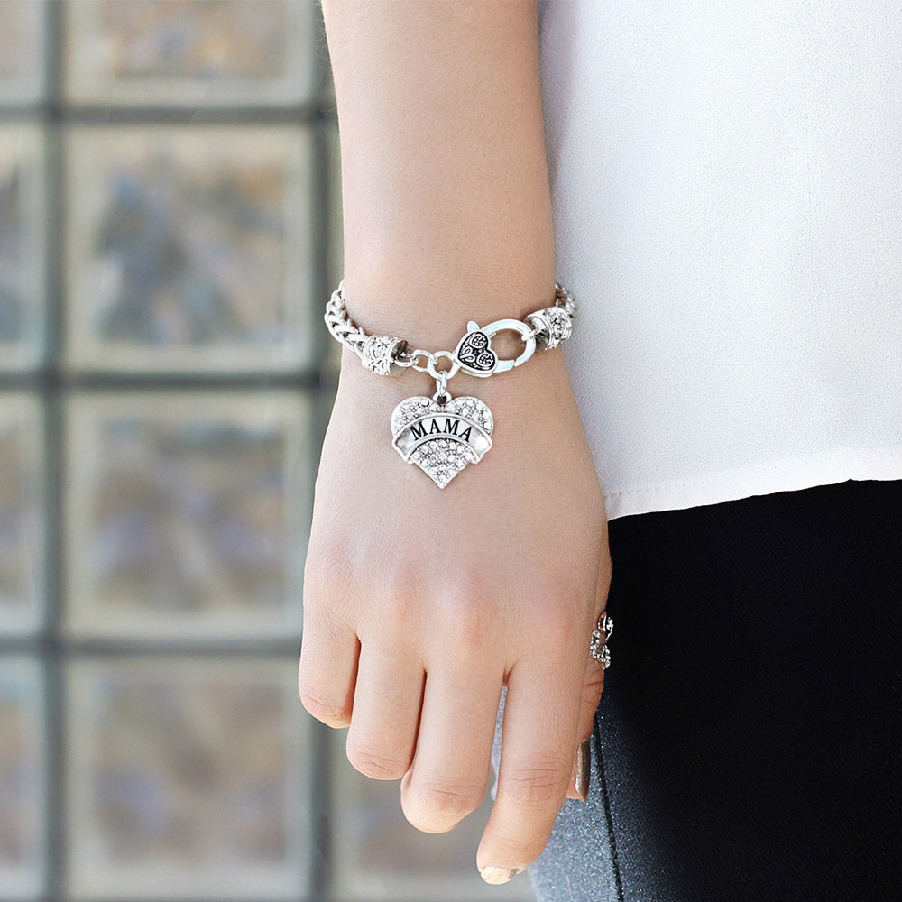 Silver Mama Pave Heart Charm Braided Bracelet