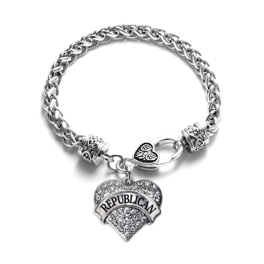 Silver Republican Pave Heart Charm Braided Bracelet