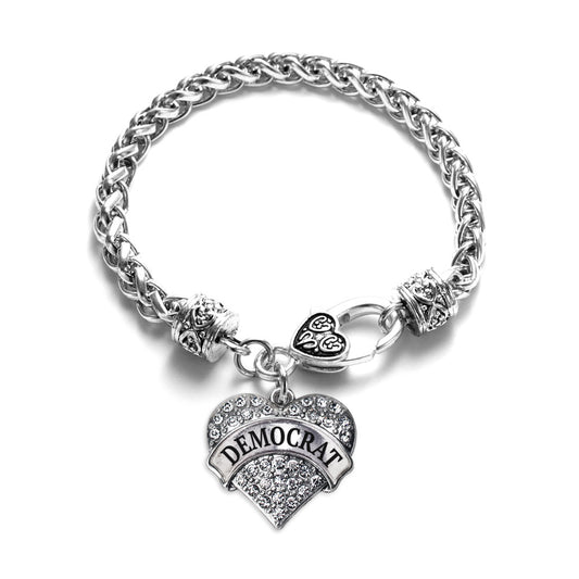 Silver Democrat Pave Heart Charm Braided Bracelet