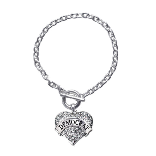 Silver Democrat Pave Heart Charm Toggle Bracelet