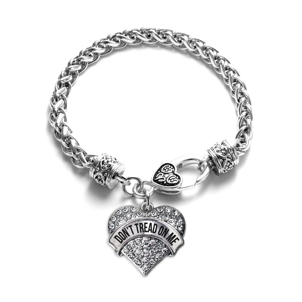 Silver Don't Tread on Me Pave Heart Charm Braided Bracelet