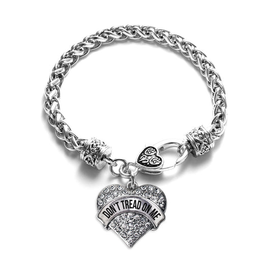 Silver Don't Tread on Me Pave Heart Charm Braided Bracelet