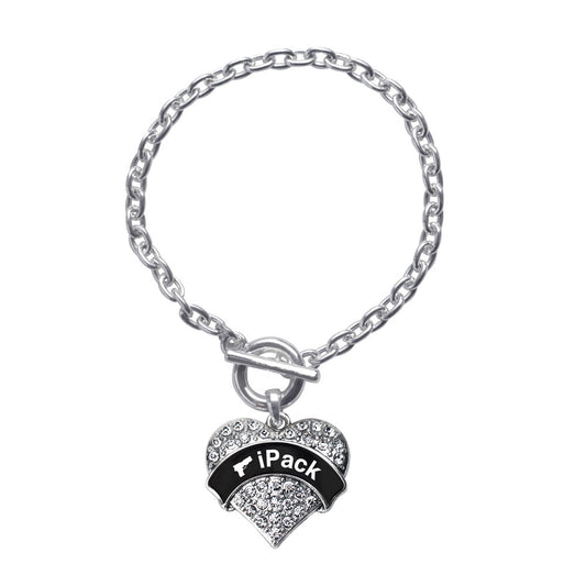 Silver iPack Pave Heart Charm Toggle Bracelet