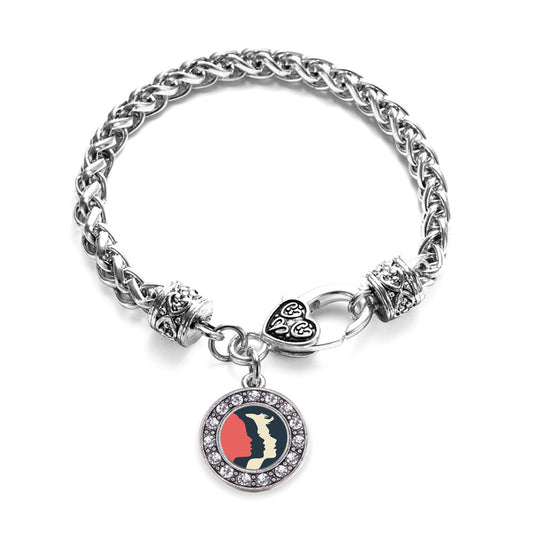 Silver Womens March Logo Circle Charm Braided Bracelet