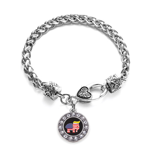 Silver Trumpican Party Logo Circle Charm Braided Bracelet