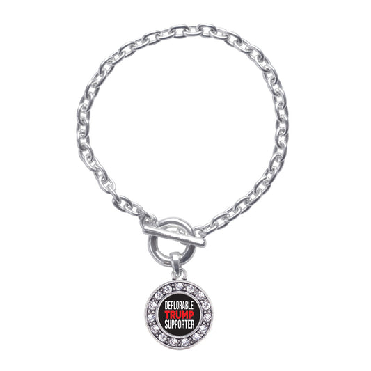 Silver Deplorable Trump Supporter Circle Charm Toggle Bracelet