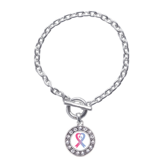 Silver Pro-Life Ribbon Circle Charm Toggle Bracelet