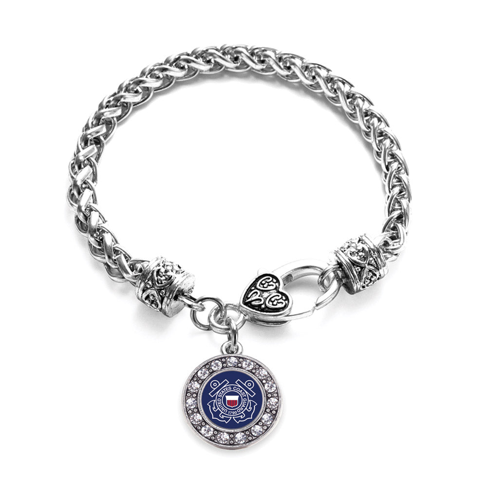 Silver Coast Guard Symbol Circle Charm Braided Bracelet