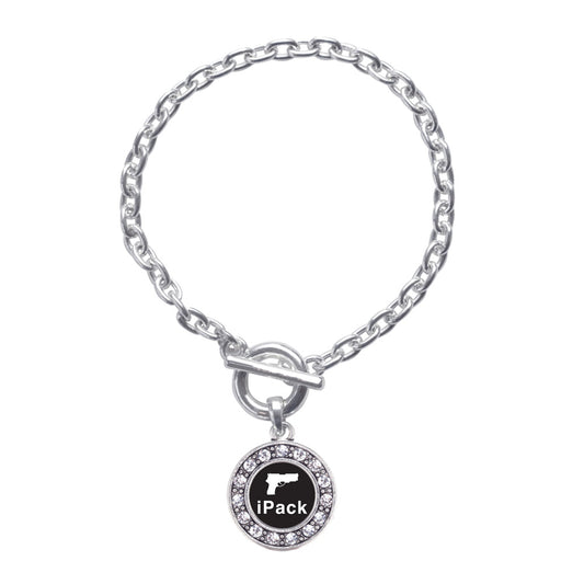 Silver iPack Circle Charm Toggle Bracelet