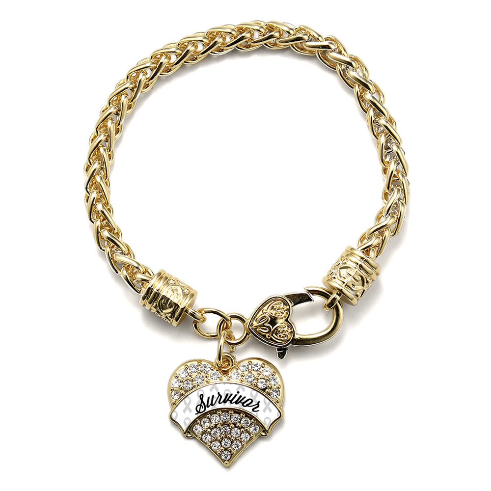 Gold White and Black Survivor Pave Heart Charm Braided Bracelet