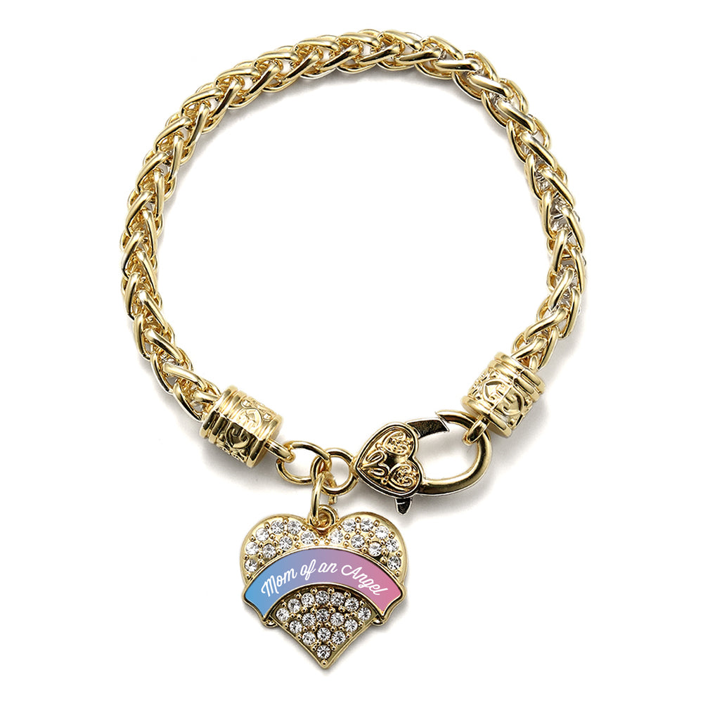 Gold Mom of an Angel Pave Heart Charm Braided Bracelet