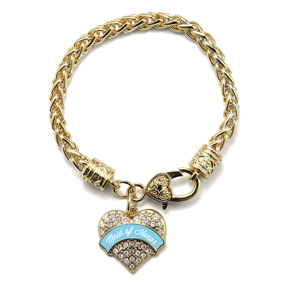 Gold Light Blue Maid of Honor Pave Heart Charm Braided Bracelet