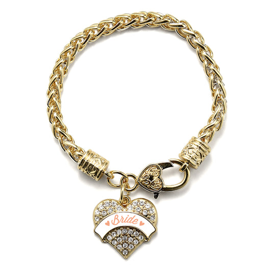 Gold Peach Bride Pave Heart Charm Braided Bracelet