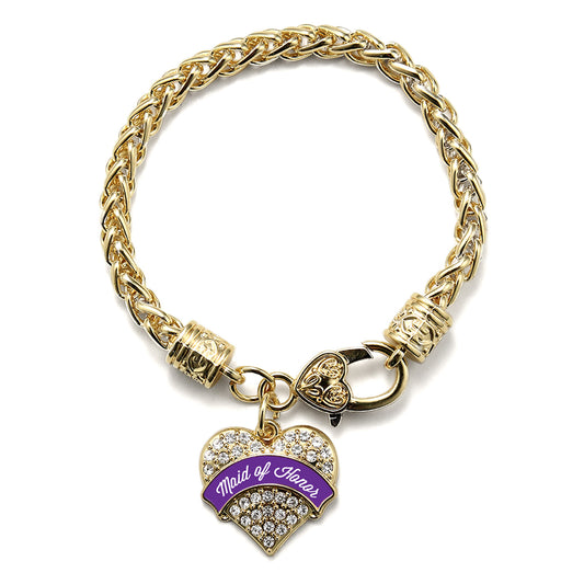 Gold Purple Maid of Honor Pave Heart Charm Braided Bracelet