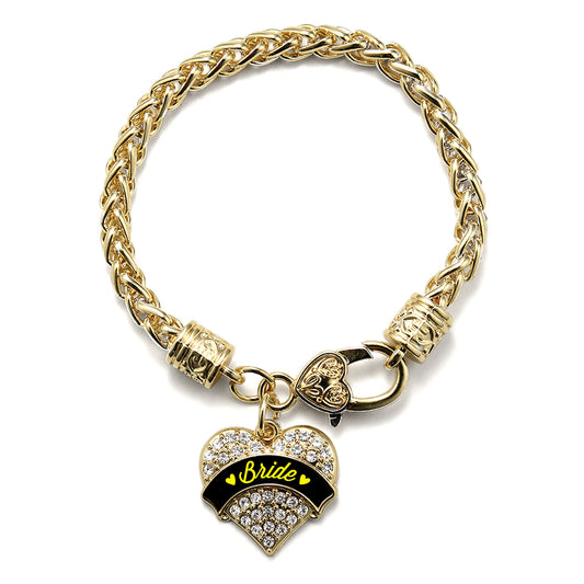 Gold Yellow Bride Pave Heart Charm Braided Bracelet