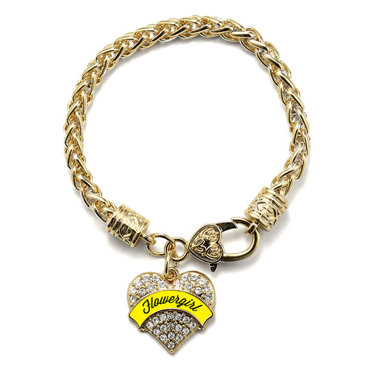 Gold Yellow Flower Girl Pave Heart Charm Braided Bracelet