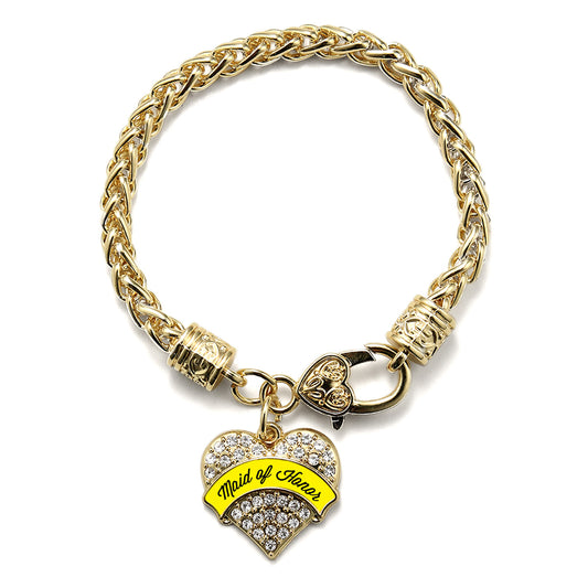 Gold Yellow Maid of Honor Pave Heart Charm Braided Bracelet
