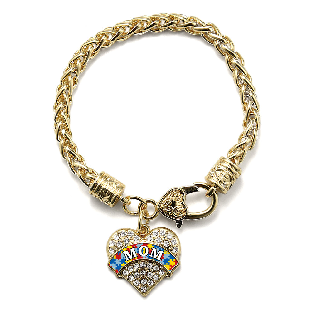 Gold Autism Mom Pave Heart Charm Braided Bracelet