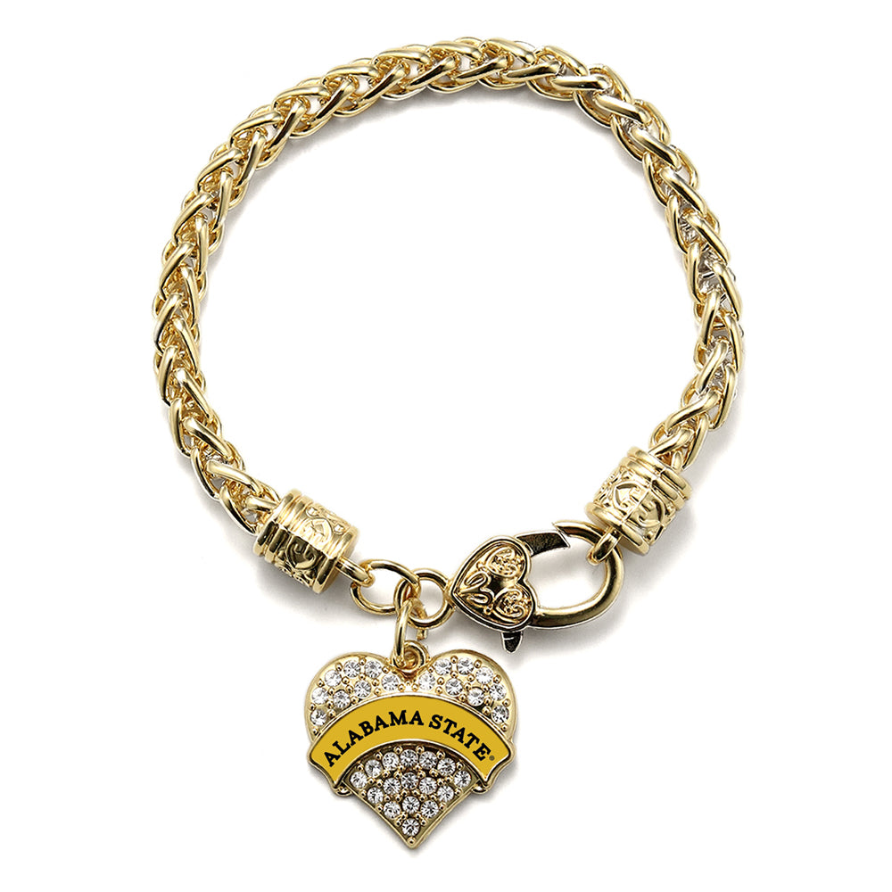 Gold Alabama State University [NCAA] Pave Heart Charm Braided Bracelet