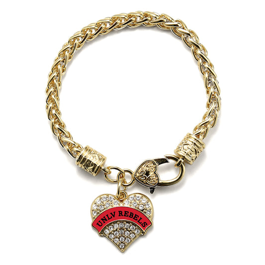 Gold UNLV Rebels [NCAA] Pave Heart Charm Braided Bracelet