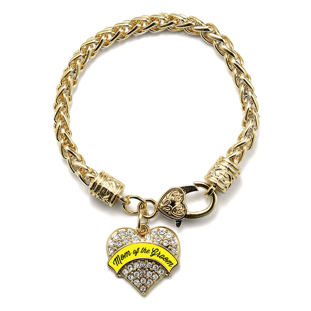 Gold Yellow Mom of the Groom Pave Heart Charm Braided Bracelet