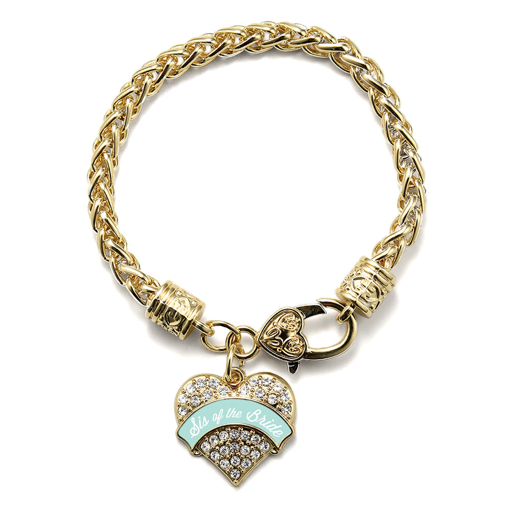 Gold Mint Sis of Bride Pave Heart Charm Braided Bracelet