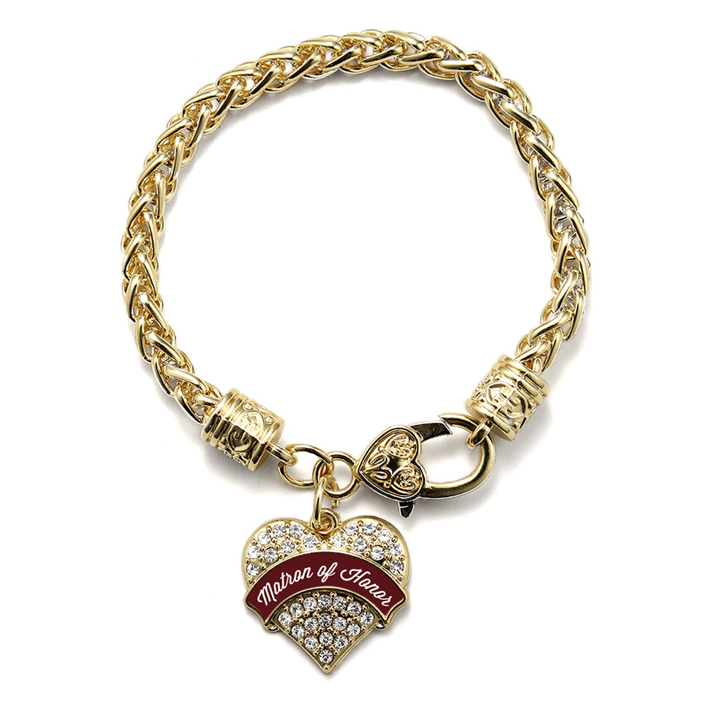Gold Burgundy Matron of Honor Pave Heart Charm Braided Bracelet