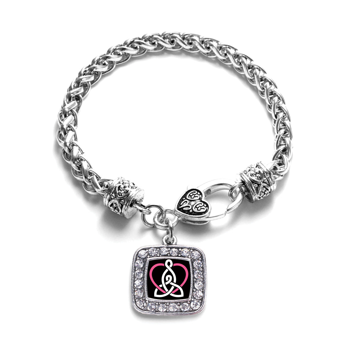 Silver Mother and Daughter Celtic Knot Square Charm Braided Bracelet