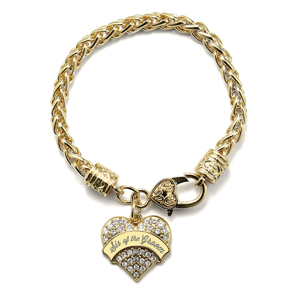 Gold Cream Sis of Groom Pave Heart Charm Braided Bracelet