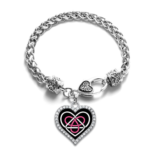 Silver Celtic Sisters Knot Open Heart Charm Toggle Bracelet