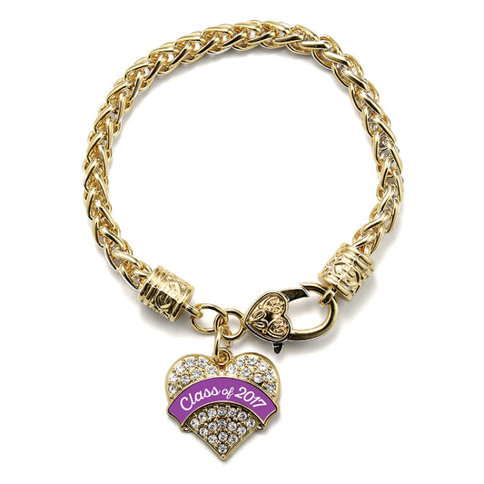 Gold Purple Class of 2017 Pave Heart Charm Braided Bracelet