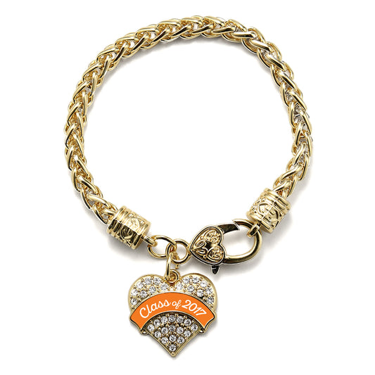 Gold Orange Class of 2017 Pave Heart Charm Braided Bracelet