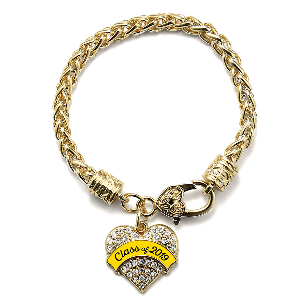 Gold Class of 2019 - Yellow Pave Heart Charm Braided Bracelet